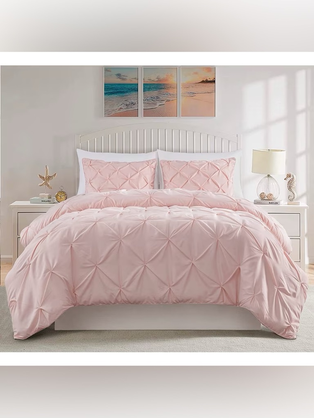 Soft Pink Pintuck 3 piece king duvet set